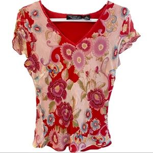 2000s Silk Floral Top